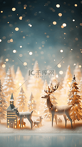 麋鹿背景图片_蓝色梦幻圣诞节场景背景