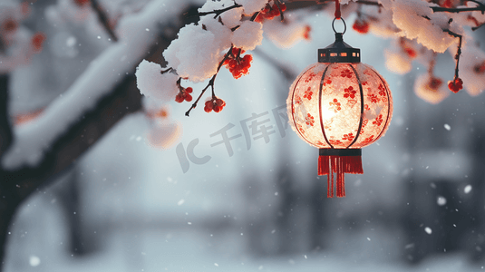 红灯笼摄影照片_春节梅花树上的红灯笼