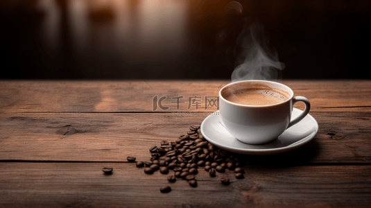 越南冰咖啡背景图片_写实咖啡杯咖啡豆木桌背景2