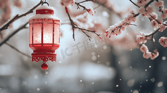 春节梅花树上的红灯笼