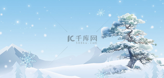 树木背景图片_寒冬冬天下雪手绘海报背景