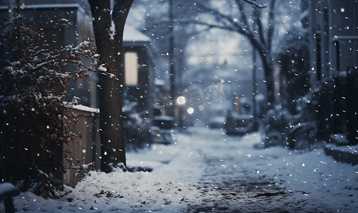 冬天街道雪景雪花飘落摄影图