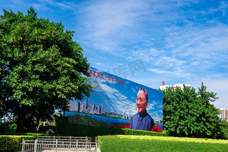 城市油画摄影照片_邓小平油画改革开放一百年不动摇图片