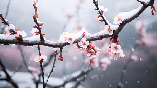 冬天下雪粉色梅花摄影图2