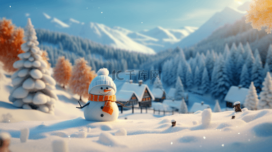 雪人雪地背景图片_可爱棉质针织雪人雪地场景背景5