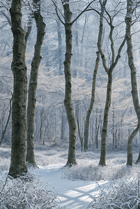 下雪天树林里的积雪图片2