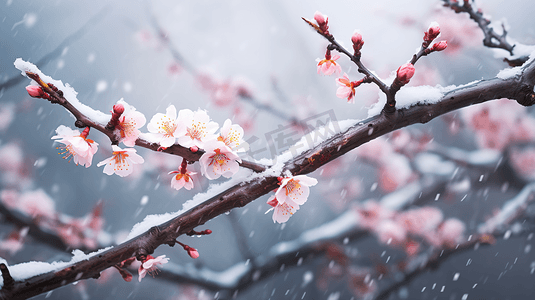 冬天下雪粉色梅花摄影图4
