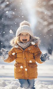 冬天大雪小孩玩雪雪地积雪人物摄影