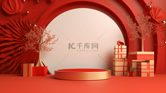 喜庆优惠背景图片_红色中国风古典年货节背景3