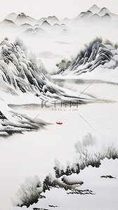 国风刺绣肌理冬天山水背景图