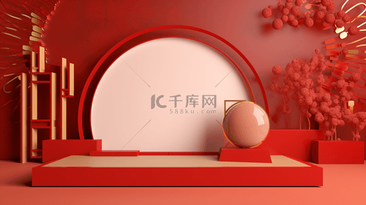 红色中国风古典年货节背景8