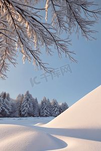 下雪白天树枝上的积雪摄影图46