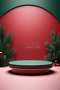 红背景图片_圣诞节电商背景C4D展台背景