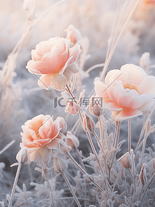 阳光背景图片_写实冬天结冰冰花花朵背景(49)