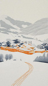 肌理墙背景图片_室内装饰画冬天风景雪地小屋背景