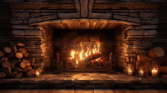 冬天温暖背景图片_圣诞温暖烟囱火堆壁炉取暖背景(4)