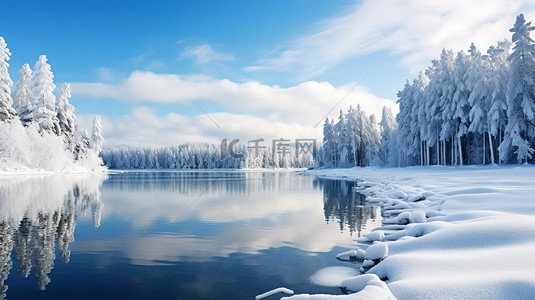 冬至背景图片_湖面上的雪景天气晴朗13背景