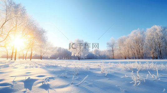 雪地背景图片_日出阳光照在雪地森林4设计图