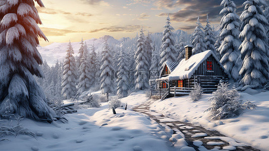 森林中的太阳背景图片_冬天雪中的日出风光13设计