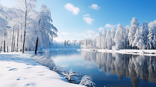 湖面上的雪景天气晴朗17背景图