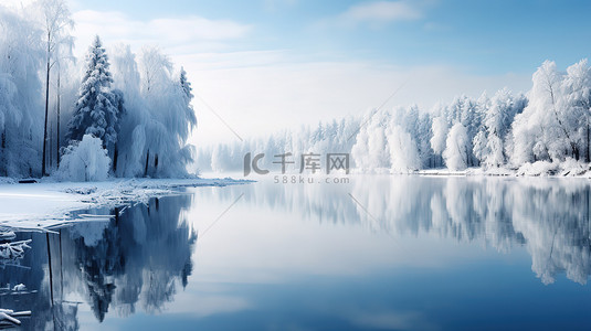 冬至背景图片_湖面上的雪景天气晴朗5设计图