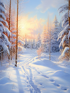 温暖冬季背景图片_清晨阳光的冬天雪景16设计图