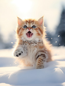 壁纸背景图片_冬天的小猫雪中跳跃壁纸2设计