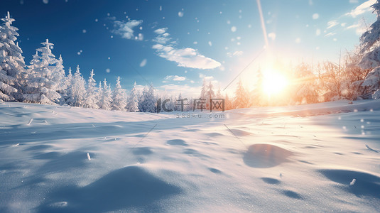 冬天温暖背景图片_日出阳光照在雪地森林12背景图