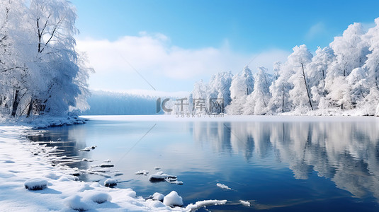湖面上的雪景天气晴朗12素材