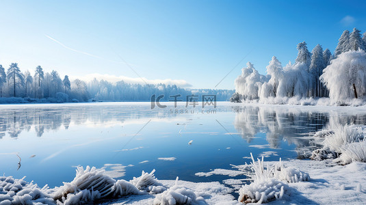 湖面上的雪景天气晴朗4背景