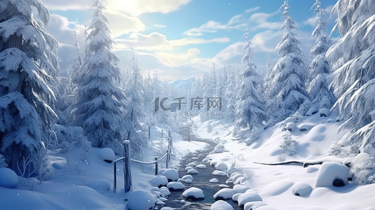 冬天雪中的日出风光10背景