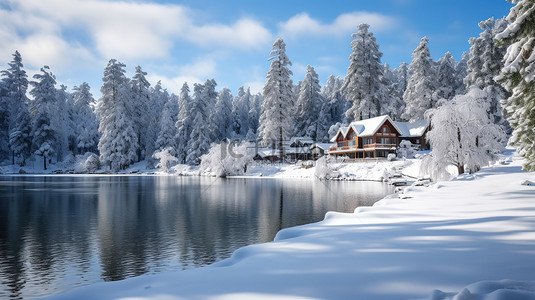 湖面上的雪景天气晴朗11背景图