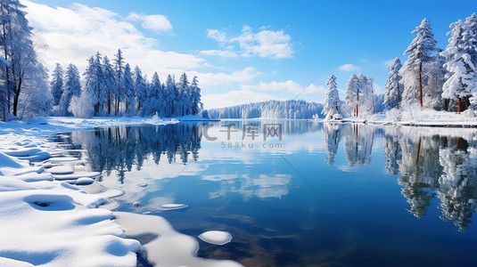 湖面上的雪景天气晴朗3背景图