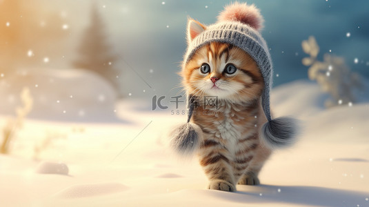 雪上上的脚印背景图片_小猫在冰雪上行走4背景素材