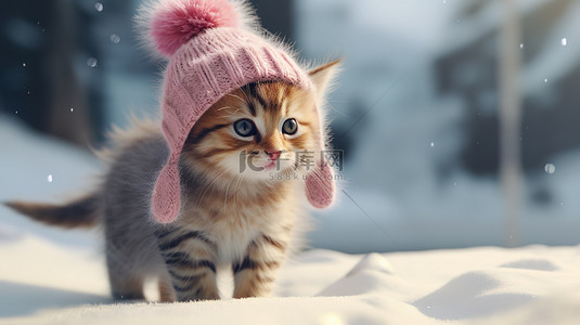 小猫在冰雪上行走9背景