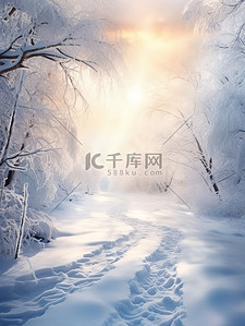 冬至背景图片_清晨阳光的冬天雪景11背景图