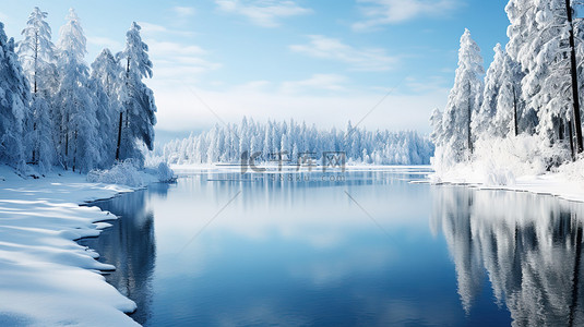 湖面上的雪景天气晴朗10素材