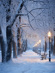 冬天背景图片_宁静的城市公园冬天雪景1素材