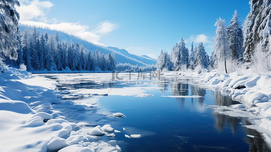 冬至背景图片_湖面上的雪景天气晴朗19图片