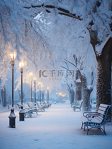 雪景设计背景图片_宁静的城市公园冬天雪景10设计