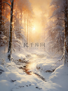 冬至背景图片_清晨阳光的冬天雪景17背景图片