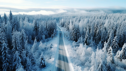冬天背景图片_鸟瞰冬天的森林美丽景色12素材