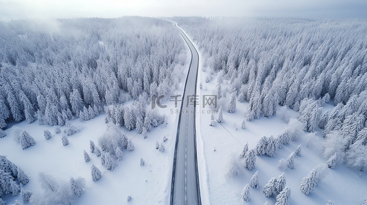 公路森林背景图片_航拍冬天的森林雪景1背景图片