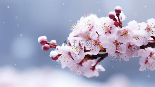 冬季花朵背景图片_冬季一枝梅花雪景风景图片2