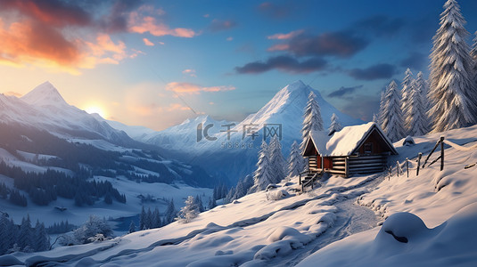 雪山中的一间小屋12背景图
