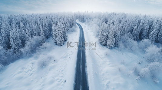 公路背景图片_航拍冬天的森林雪景3背景图片