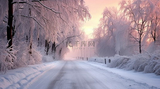 冬季美丽背景图片_美丽的冬季道路雪景1素材