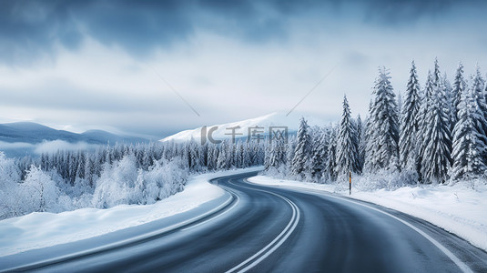 山路弯弯曲曲冬天雪景5素材