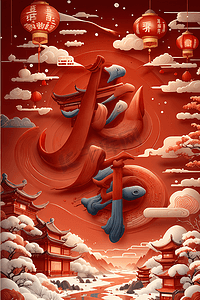 2024龙年海报装饰红色模版背景图2图片