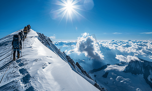 企业励志展板背景摄影照片_雪山人物攀爬登山企业文化励志摄影图10